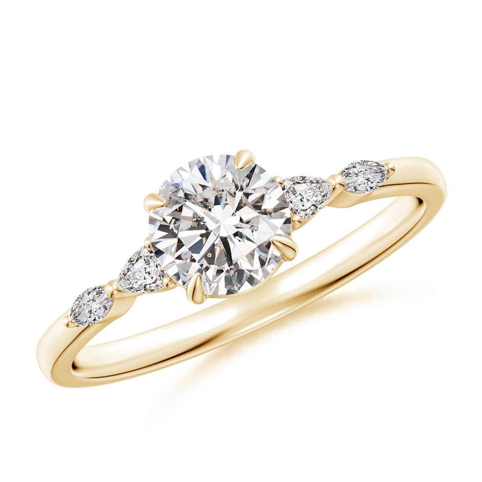 5.9mm IJI1I2 Round Diamond Side Stone Engagement Ring in Yellow Gold 