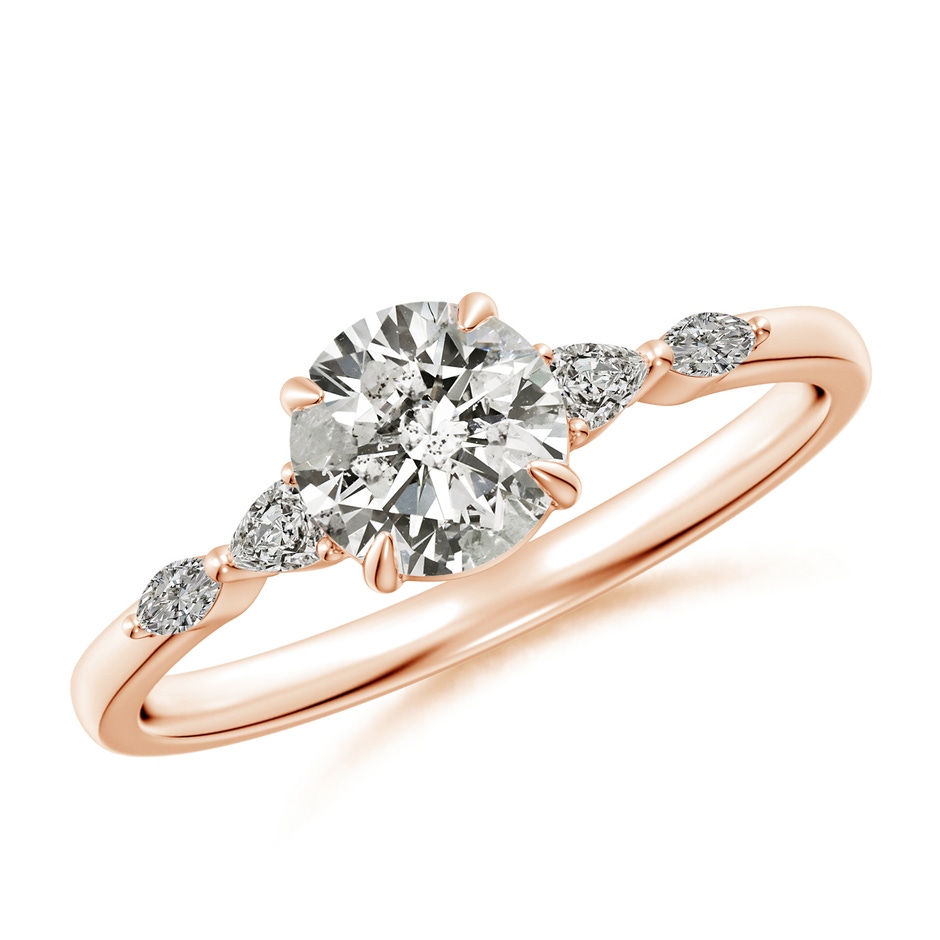5.9mm KI3 Round Diamond Side Stone Engagement Ring in Rose Gold 