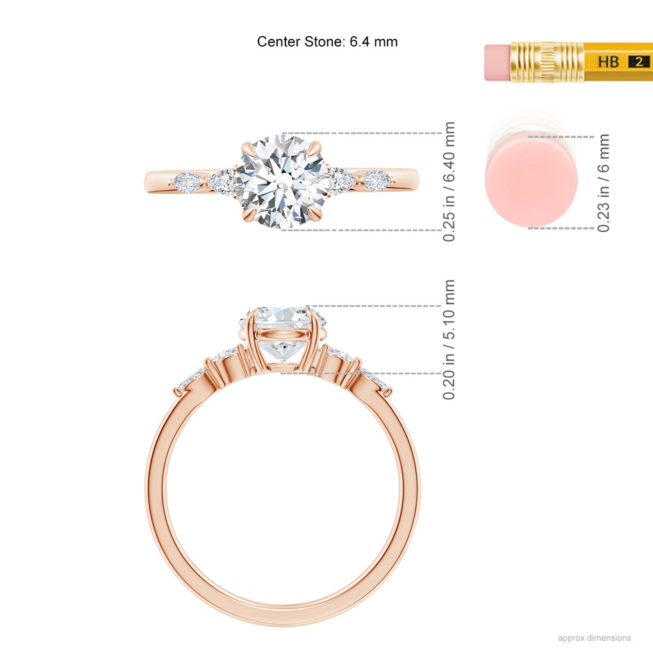 6.4mm GVS2 Round Diamond Side Stone Engagement Ring in Rose Gold ruler