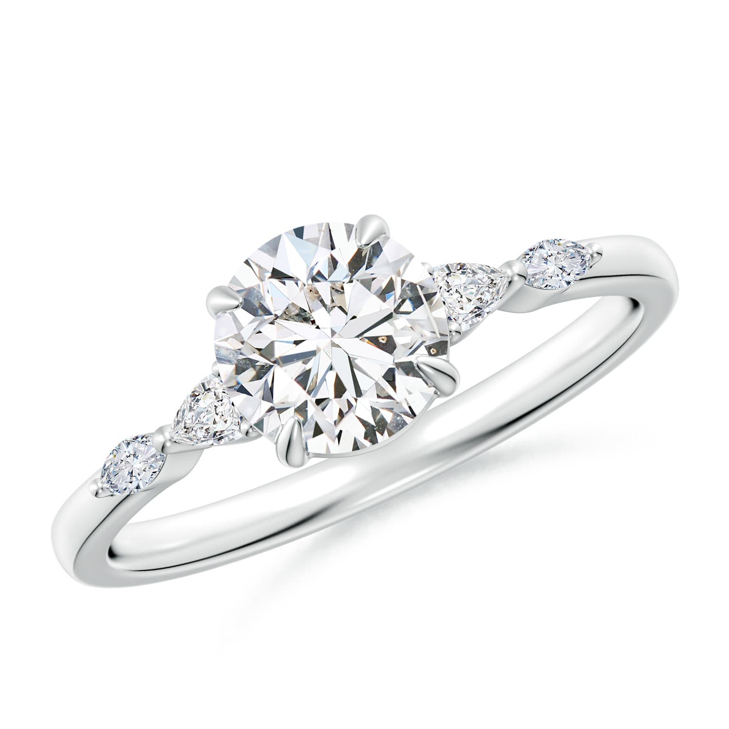6.4mm HSI2 Round Diamond Side Stone Engagement Ring in White Gold