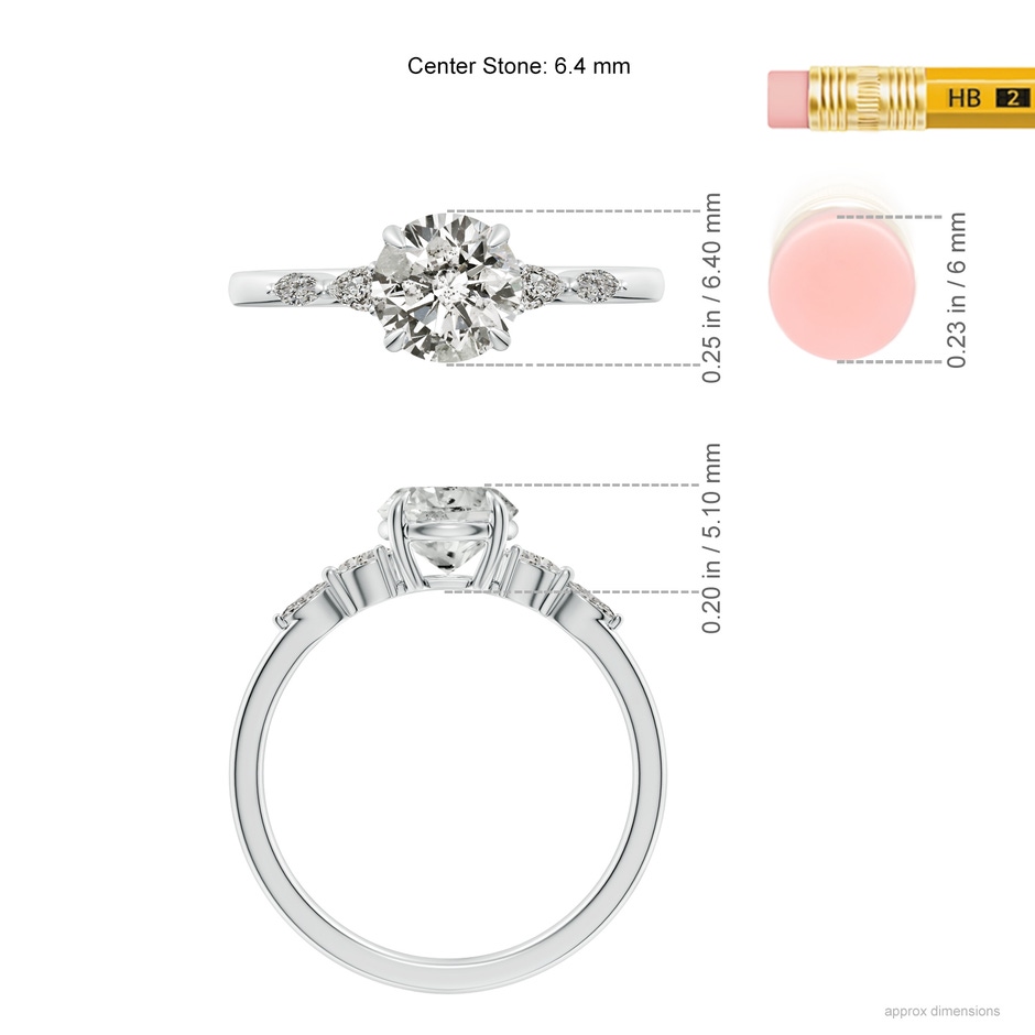 6.4mm KI3 Round Diamond Side Stone Engagement Ring in P950 Platinum ruler
