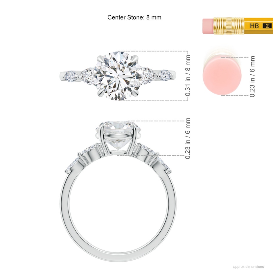 8mm HSI2 Round Diamond Side Stone Engagement Ring in White Gold ruler