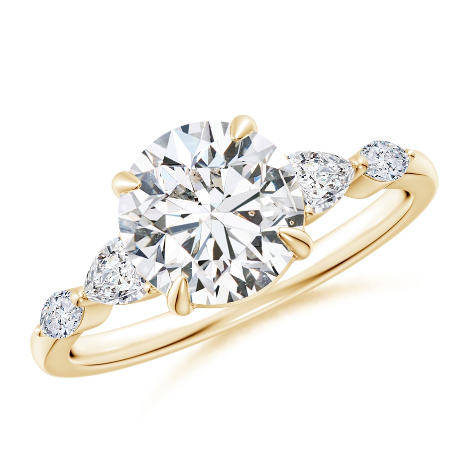 8mm HSI2 Round Diamond Side Stone Engagement Ring in Yellow Gold 