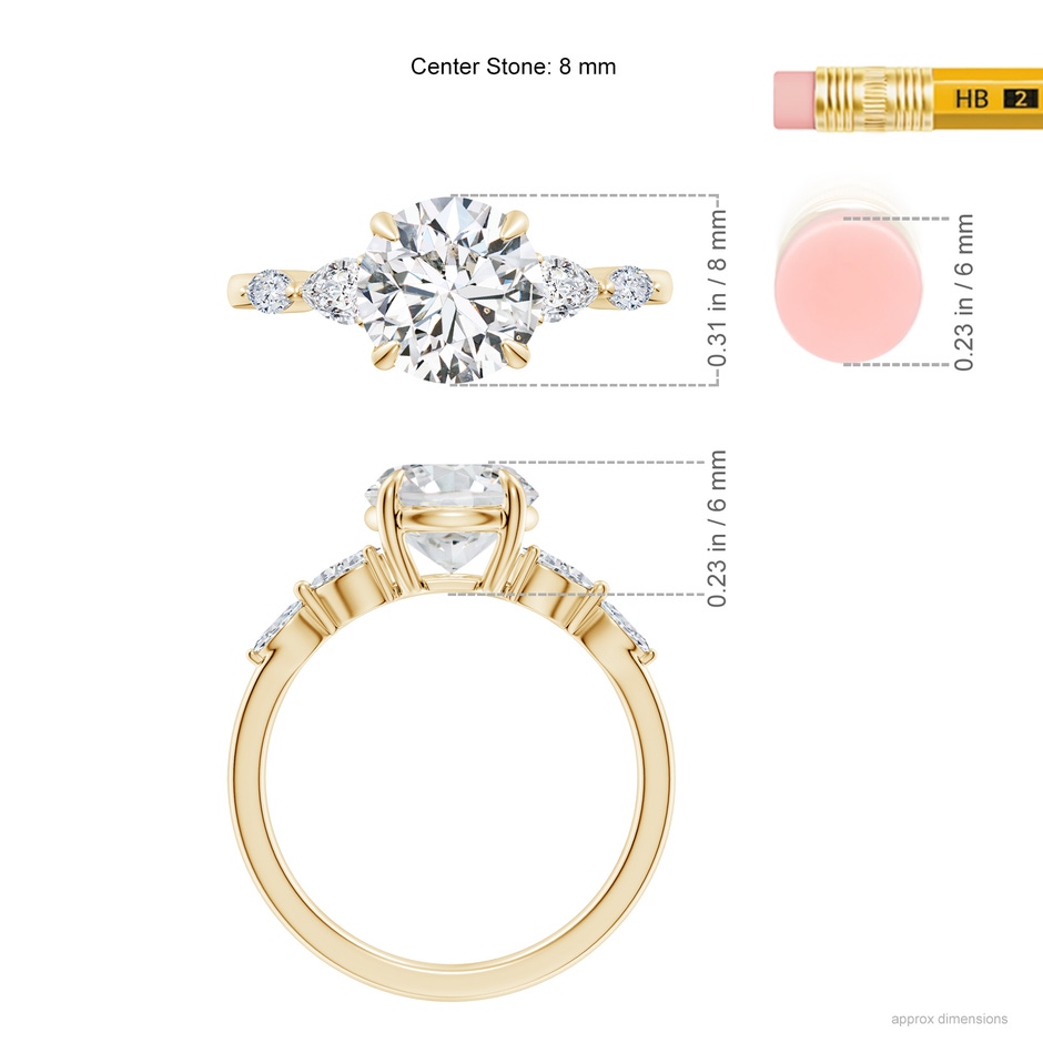 8mm HSI2 Round Diamond Side Stone Engagement Ring in Yellow Gold ruler