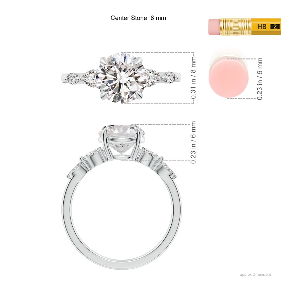 8mm IJI1I2 Round Diamond Side Stone Engagement Ring in White Gold ruler