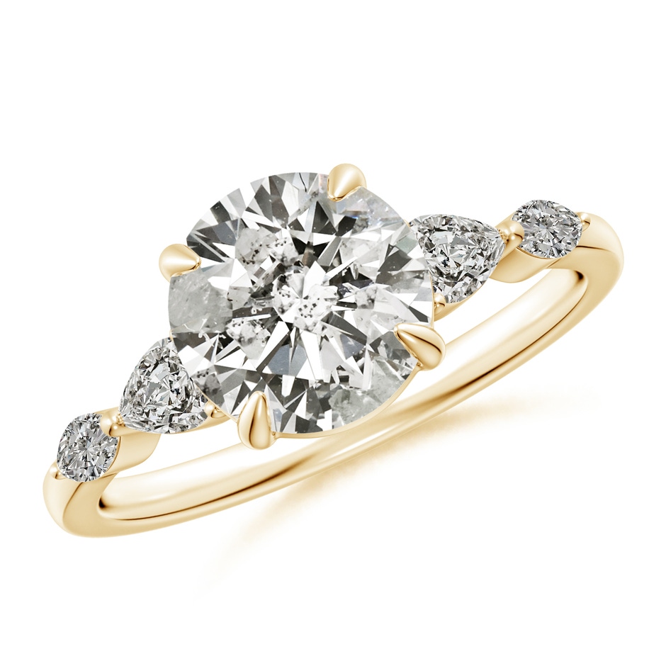 8mm KI3 Round Diamond Side Stone Engagement Ring in Yellow Gold 