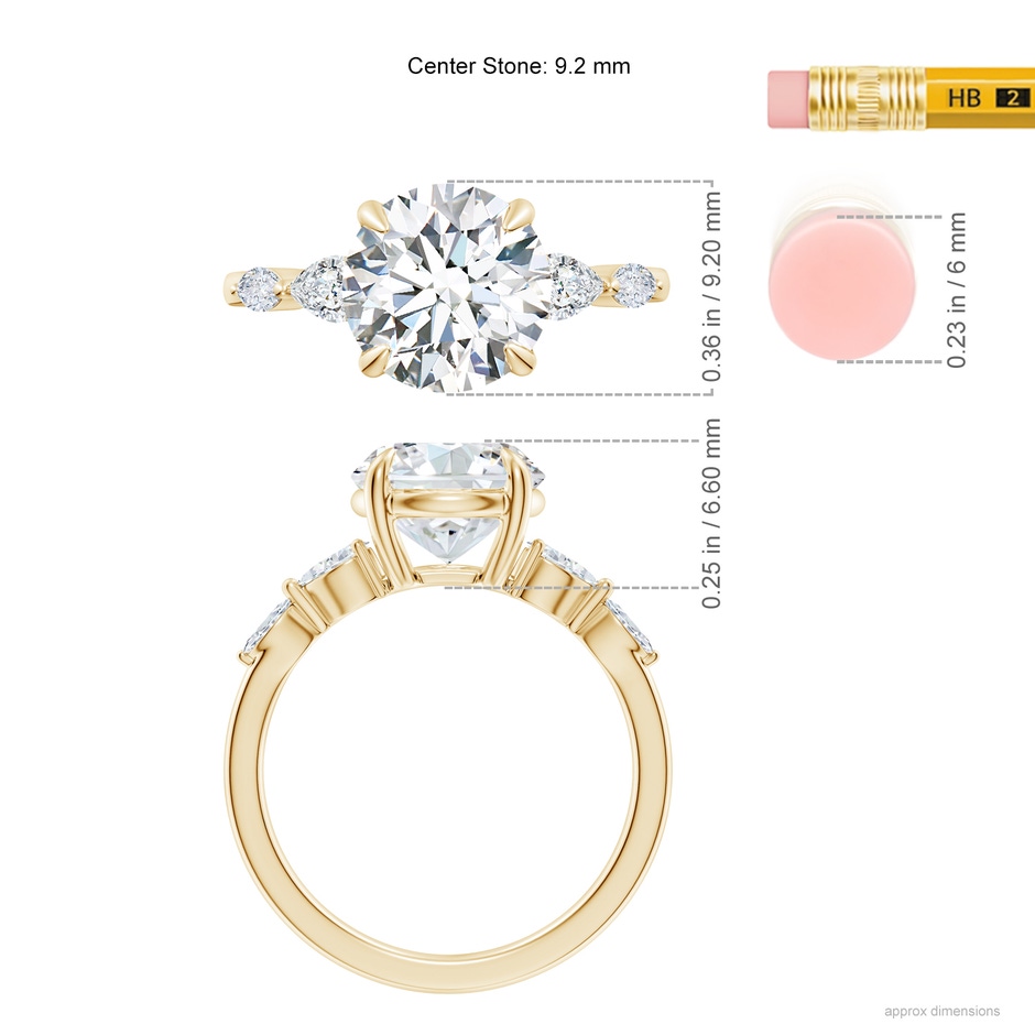 9.2mm GVS2 Round Diamond Side Stone Engagement Ring in Yellow Gold ruler