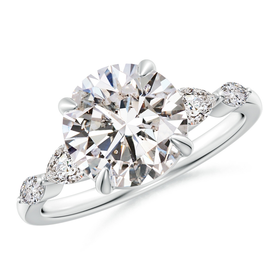 9.2mm IJI1I2 Round Diamond Side Stone Engagement Ring in White Gold 