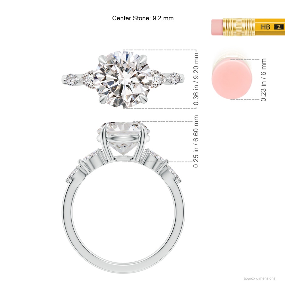 9.2mm IJI1I2 Round Diamond Side Stone Engagement Ring in White Gold ruler