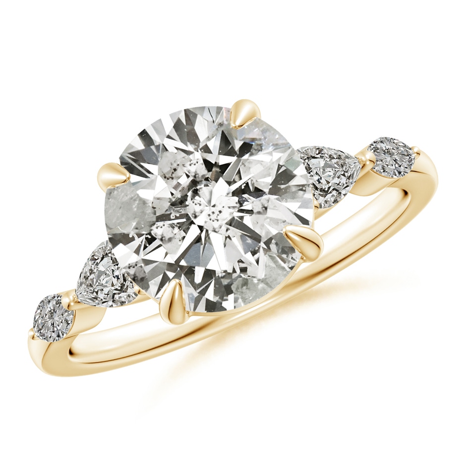 9.2mm KI3 Round Diamond Side Stone Engagement Ring in 18K Yellow Gold 