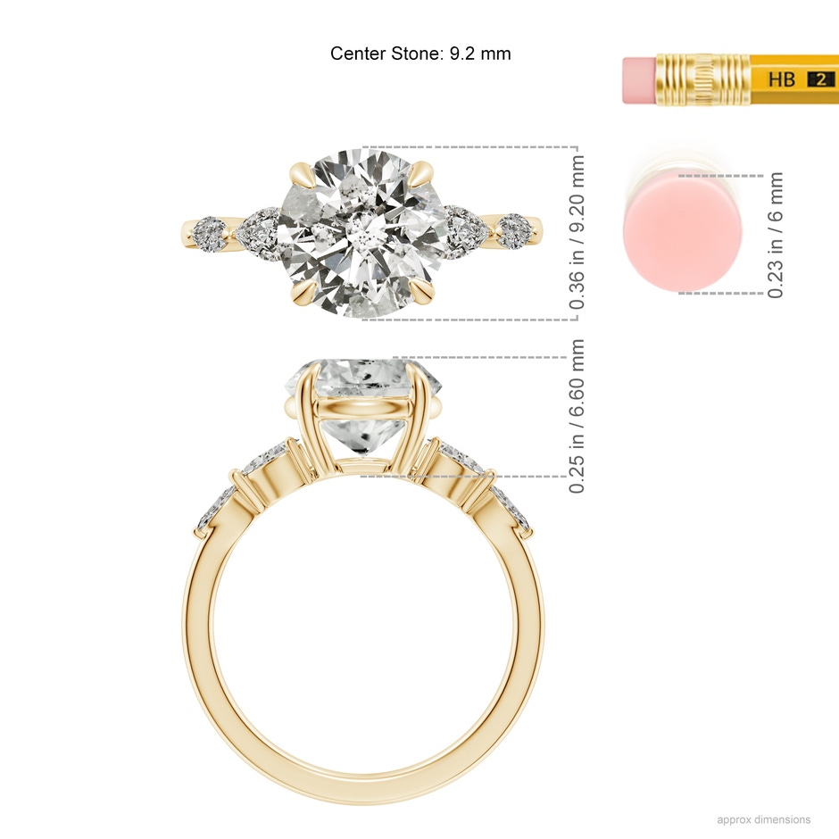 9.2mm KI3 Round Diamond Side Stone Engagement Ring in 18K Yellow Gold ruler
