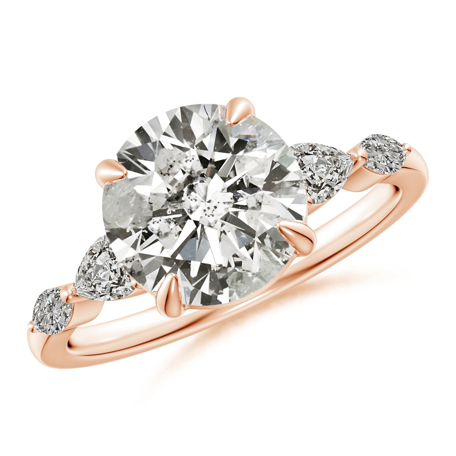 9.2mm KI3 Round Diamond Side Stone Engagement Ring in Rose Gold 