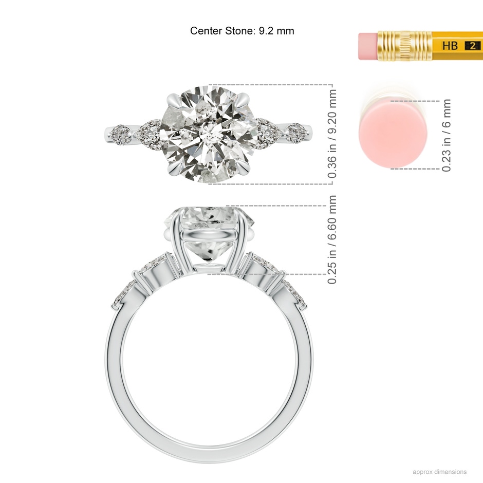 9.2mm KI3 Round Diamond Side Stone Engagement Ring in White Gold ruler