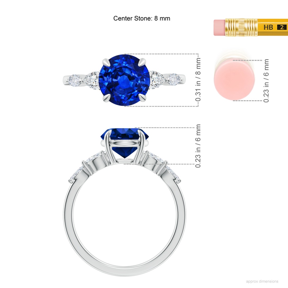 8mm Lab-Grown Round Blue Sapphire Side Stone Engagement Ring in White Gold ruler