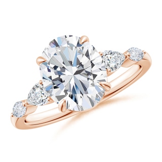 10x8mm GVS2 Oval Diamond Side Stone Engagement Ring in 18K Rose Gold