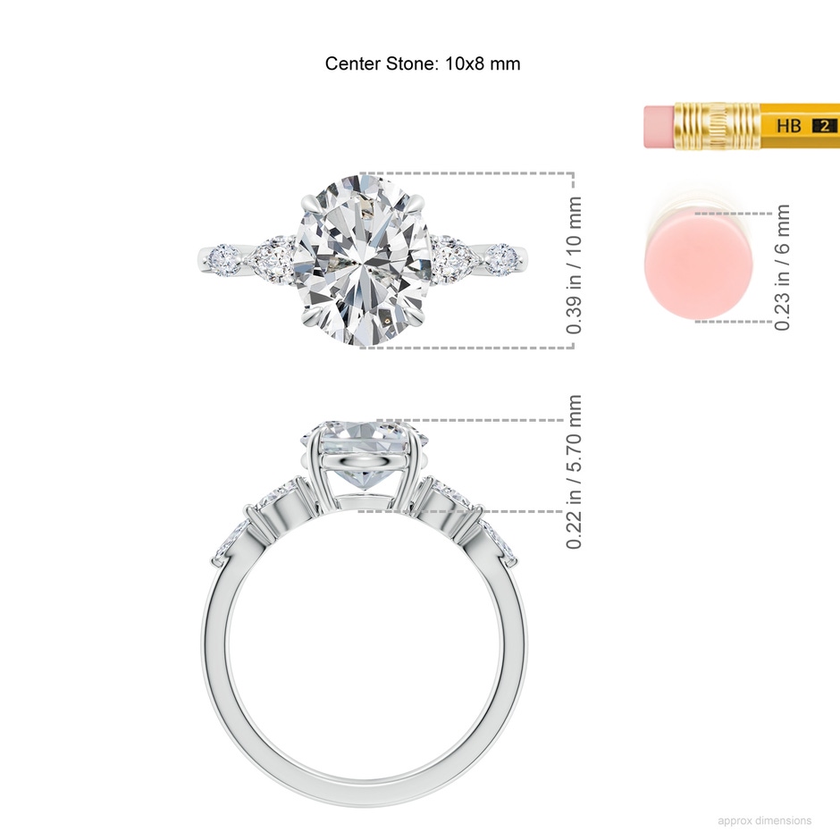 10x8mm HSI2 Oval Diamond Side Stone Engagement Ring in P950 Platinum ruler