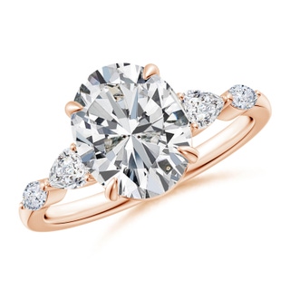 10x8mm HSI2 Oval Diamond Side Stone Engagement Ring in Rose Gold