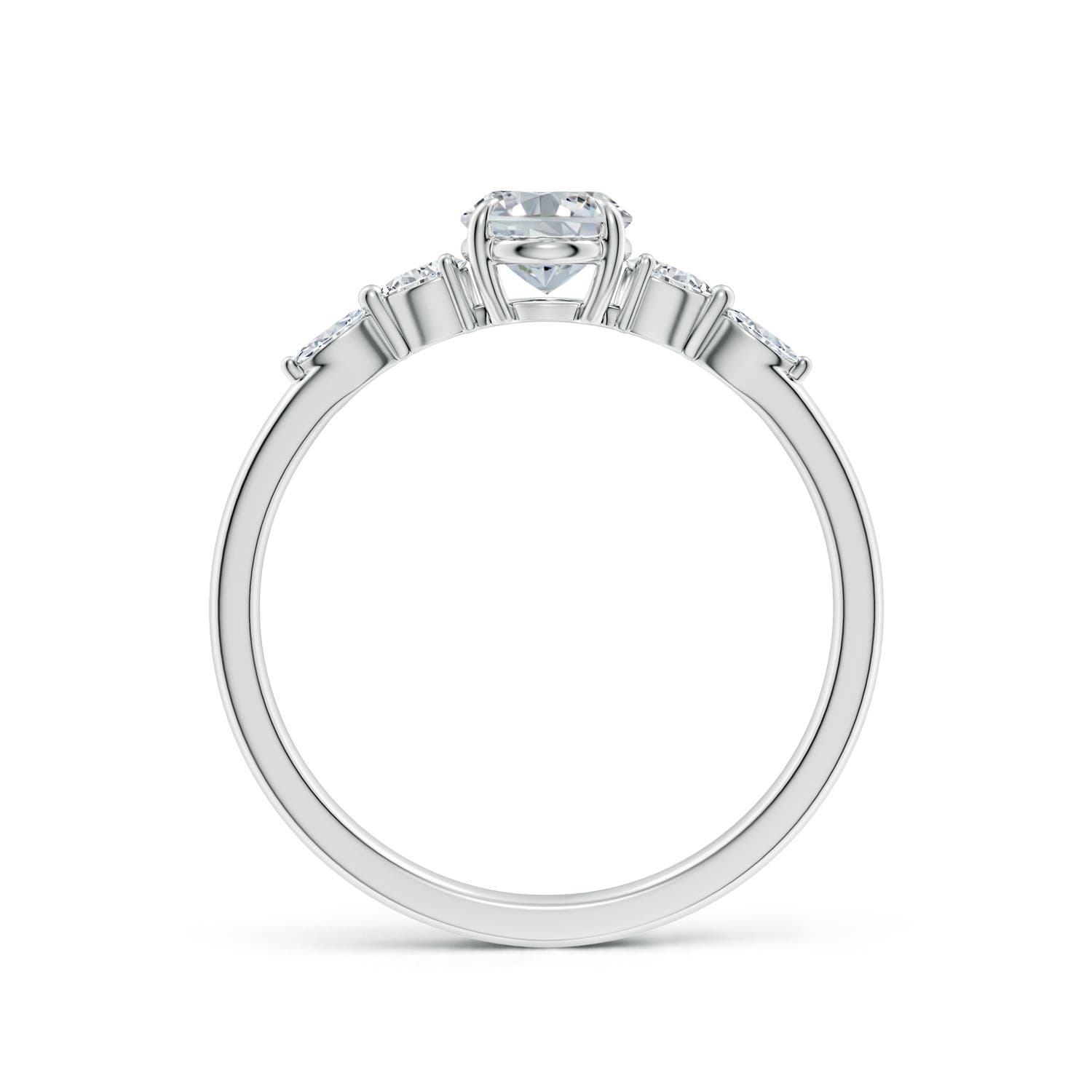 7x5mm HSI2 Oval Diamond Side Stone Engagement Ring in 18K White Gold
