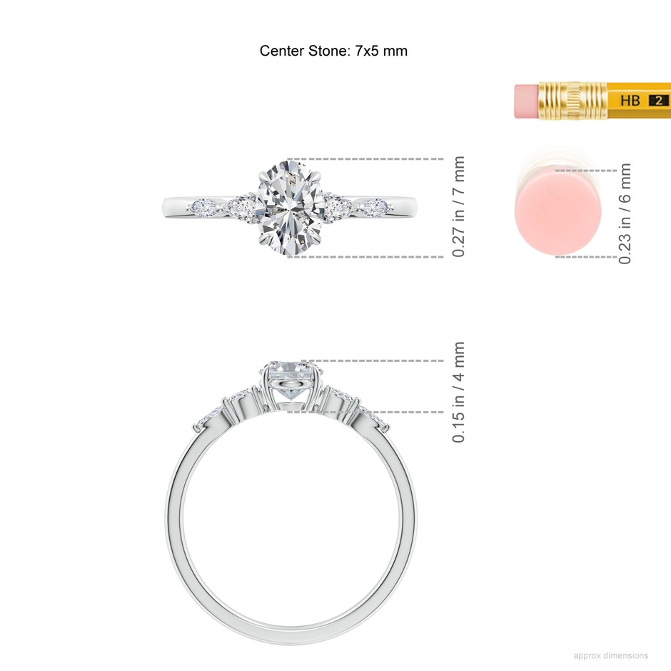 7x5mm HSI2 Oval Diamond Side Stone Engagement Ring in 18K White Gold ruler