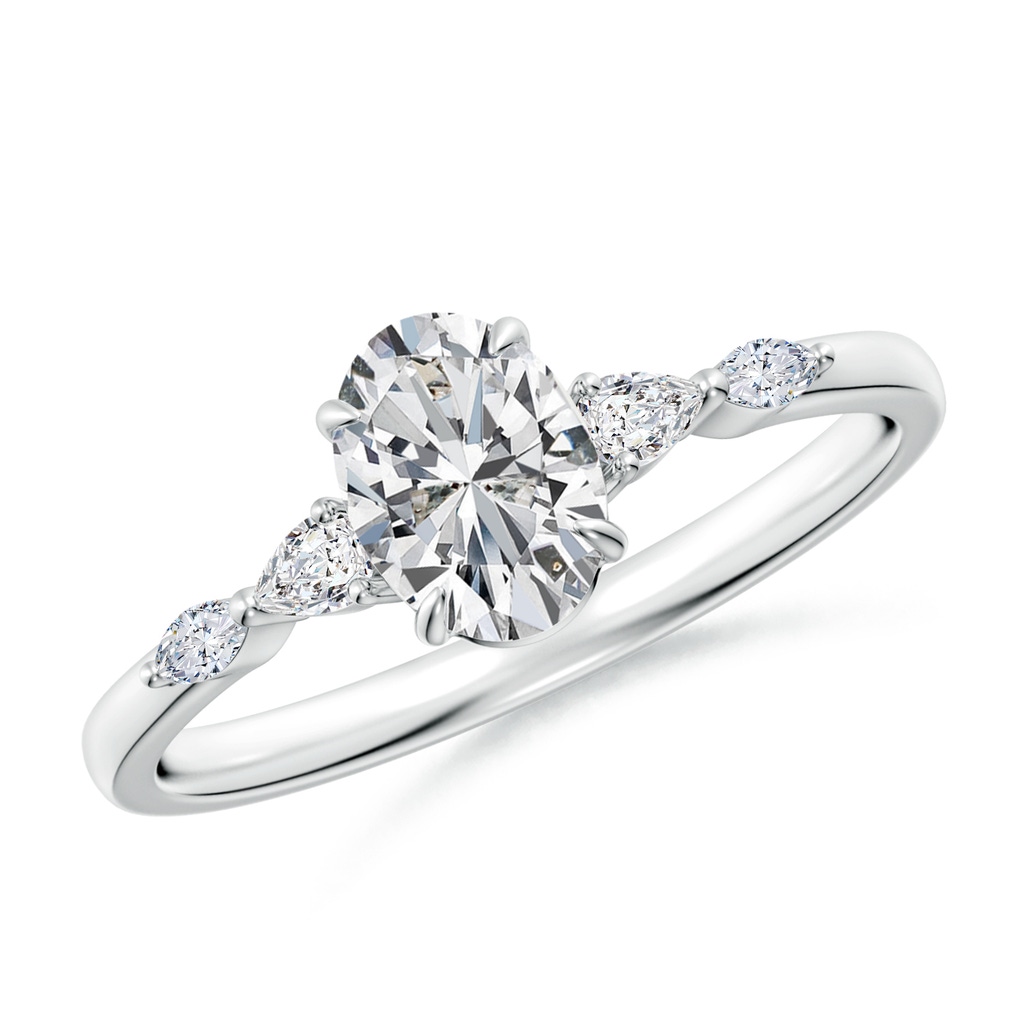 7x5mm HSI2 Oval Diamond Side Stone Engagement Ring in White Gold