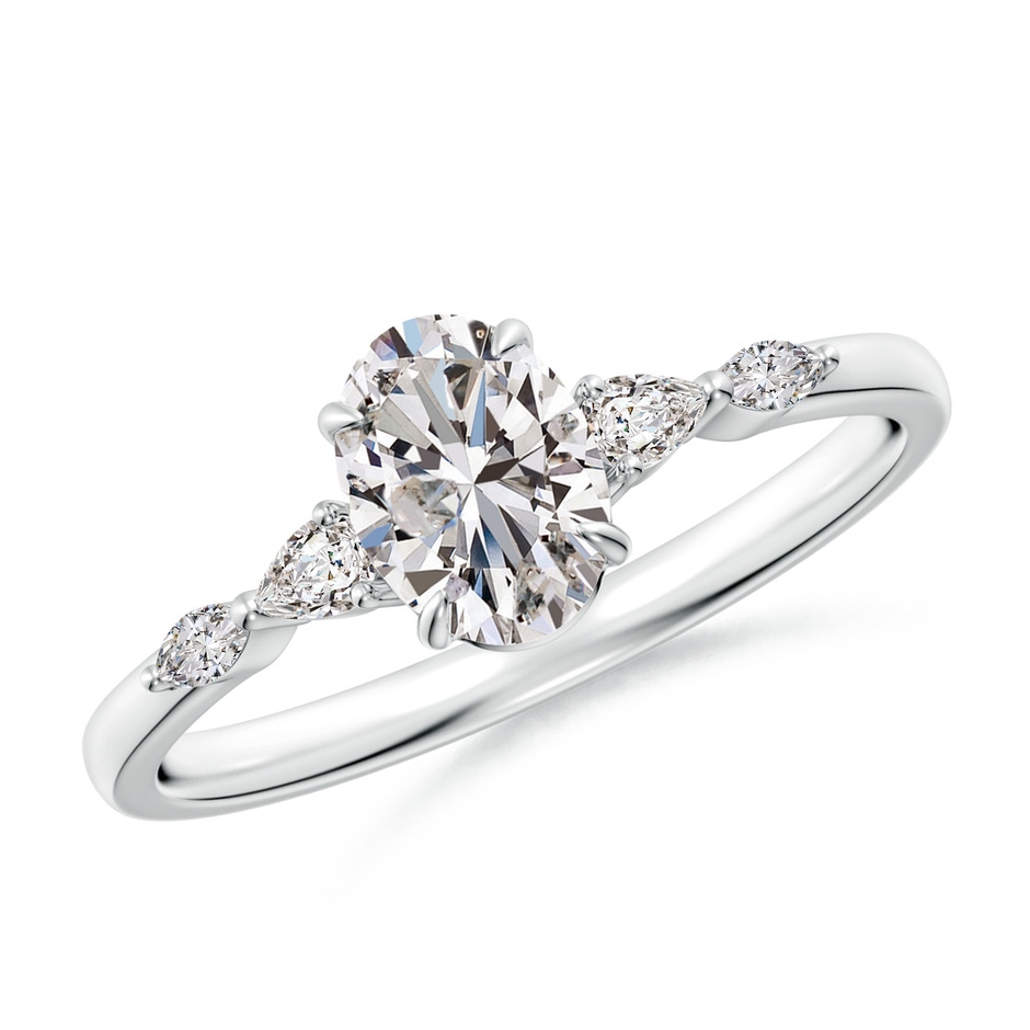 7x5mm IJI1I2 Oval Diamond Side Stone Engagement Ring in White Gold 