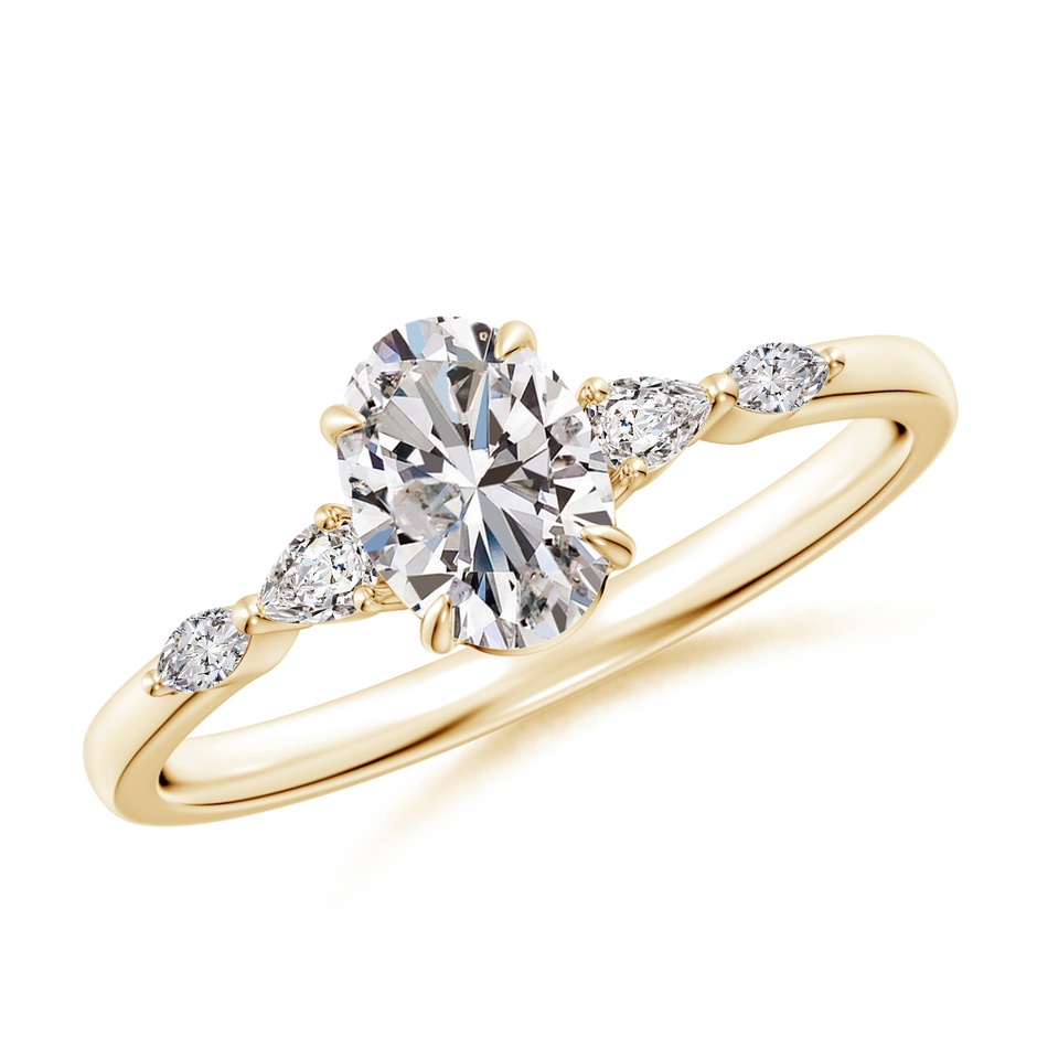 7x5mm IJI1I2 Oval Diamond Side Stone Engagement Ring in Yellow Gold 