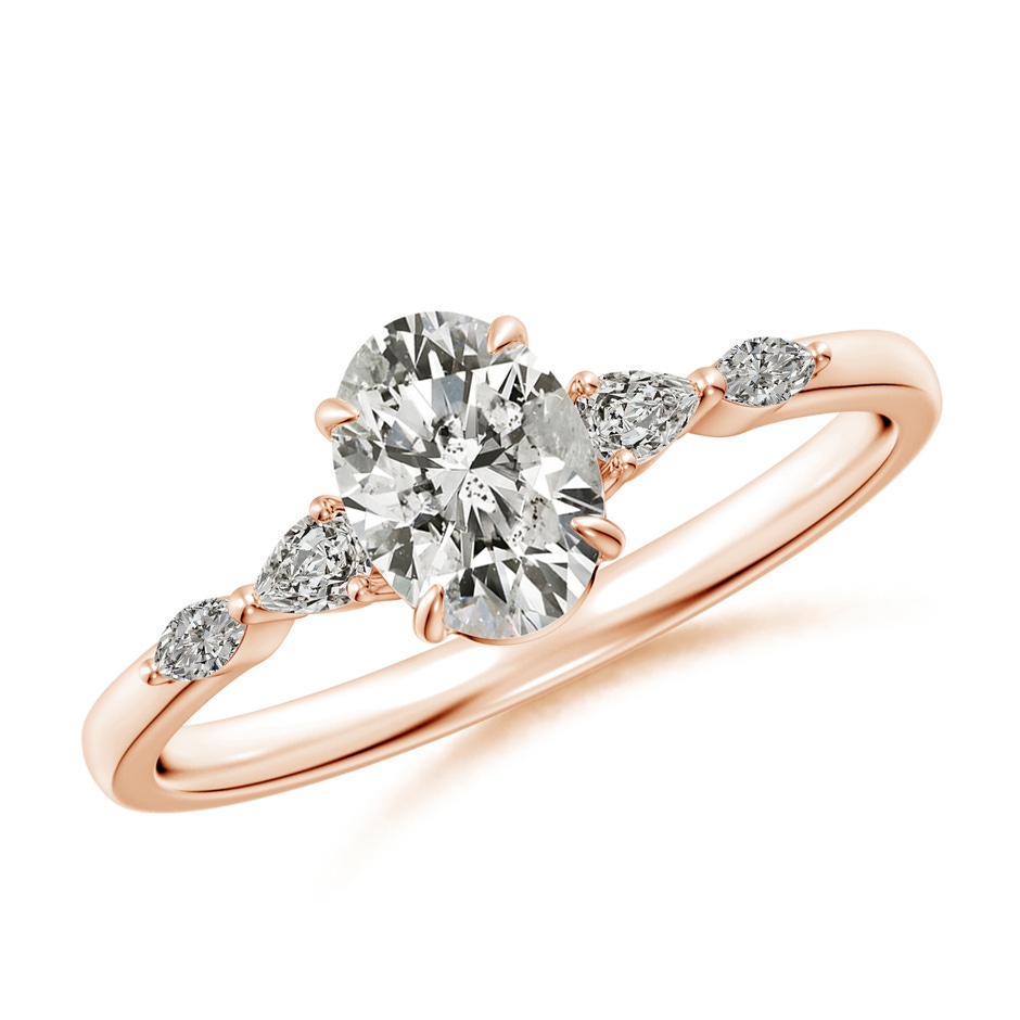 7x5mm KI3 Oval Diamond Side Stone Engagement Ring in Rose Gold 