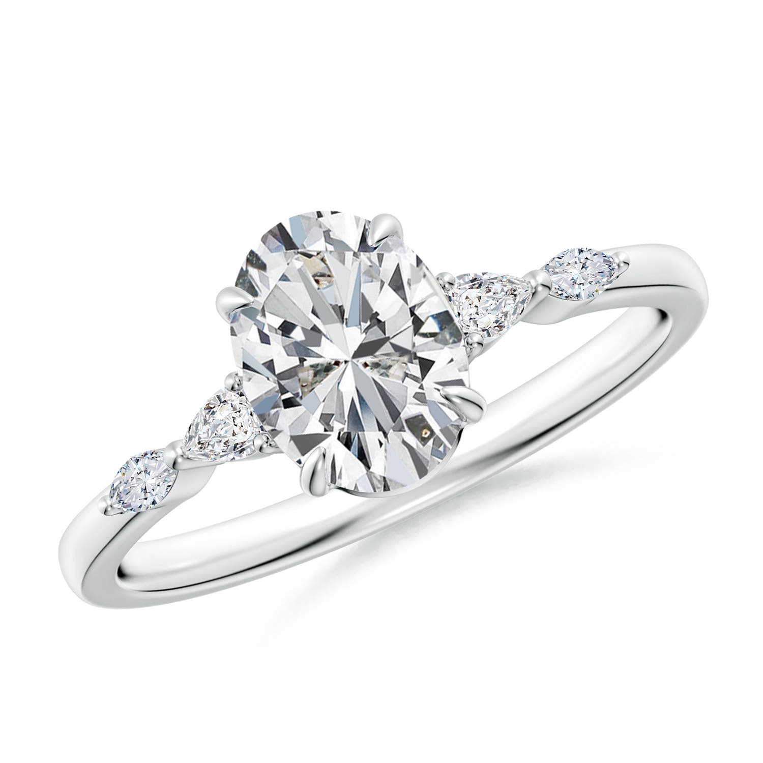 8x6mm HSI2 Oval Diamond Side Stone Engagement Ring in 18K White Gold