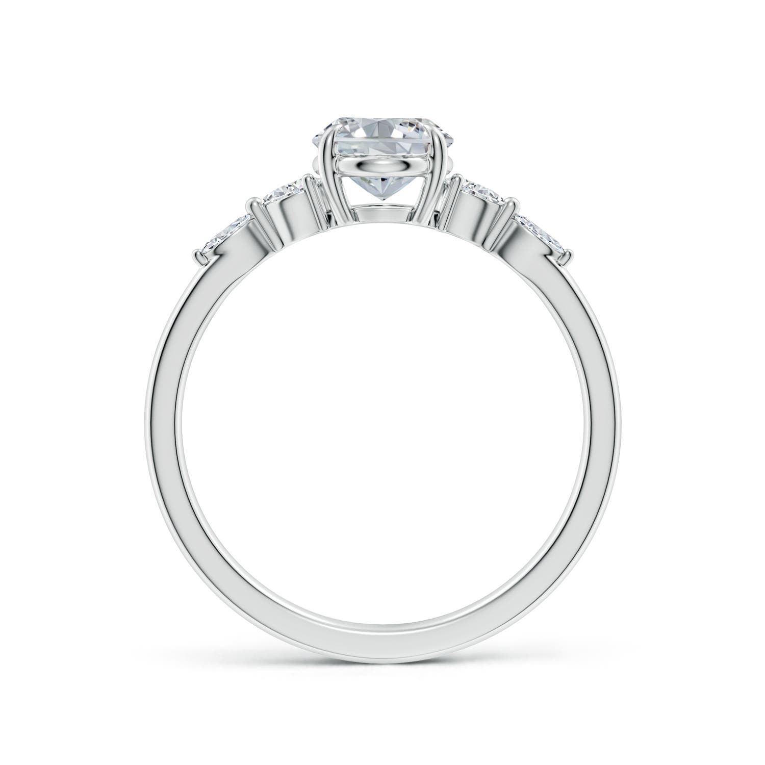 8x6mm HSI2 Oval Diamond Side Stone Engagement Ring in 18K White Gold