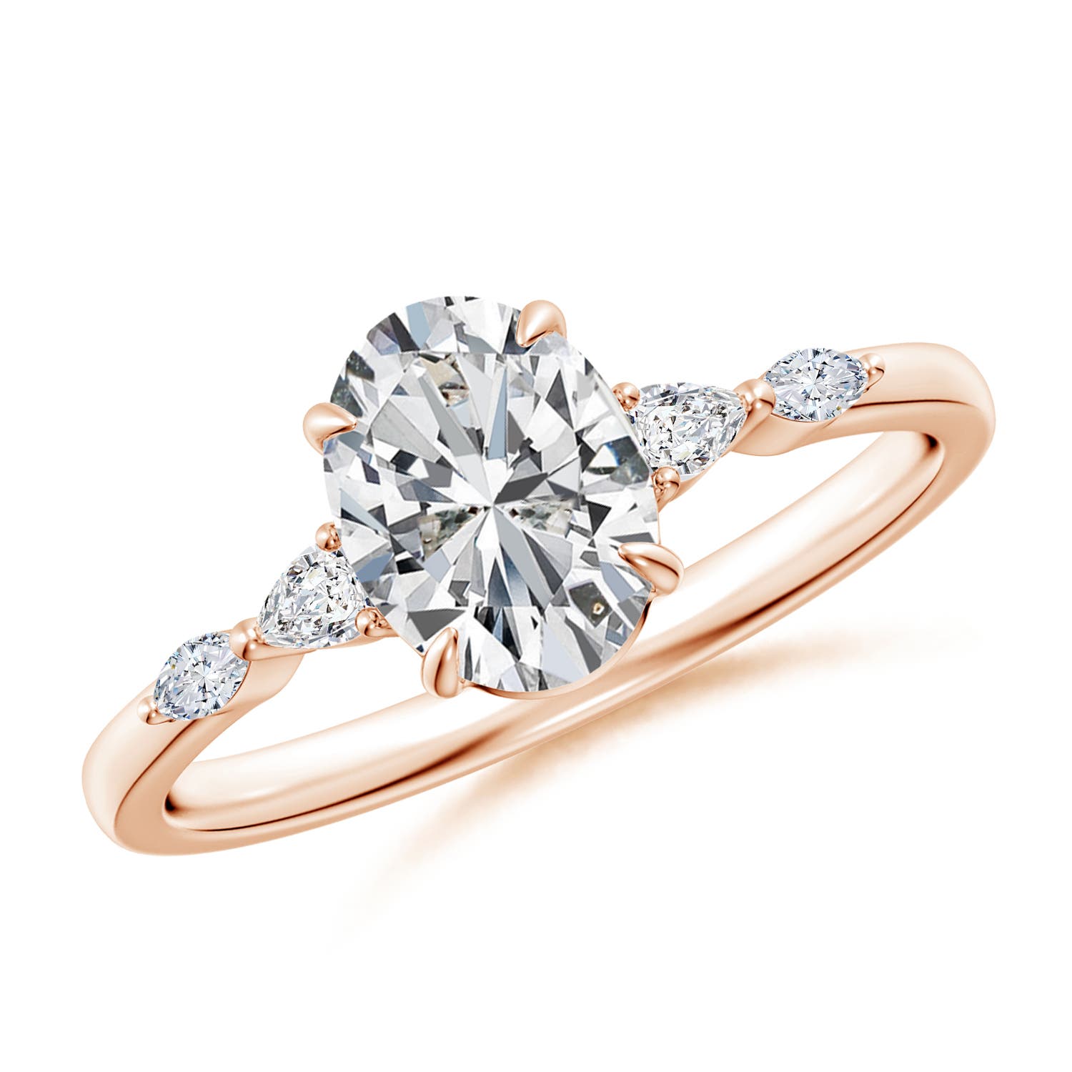 8x6mm HSI2 Oval Diamond Side Stone Engagement Ring in Rose Gold