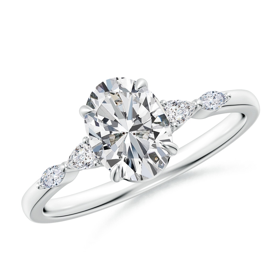 8x6mm HSI2 Oval Diamond Side Stone Engagement Ring in White Gold 