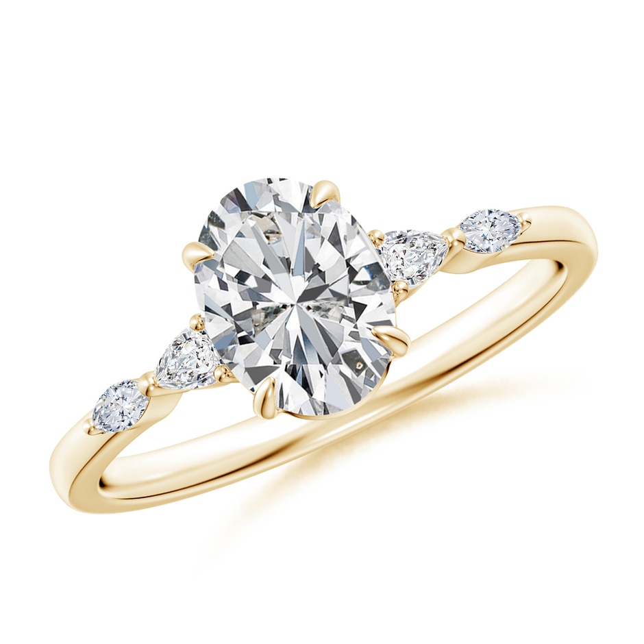 8x6mm HSI2 Oval Diamond Side Stone Engagement Ring in Yellow Gold 