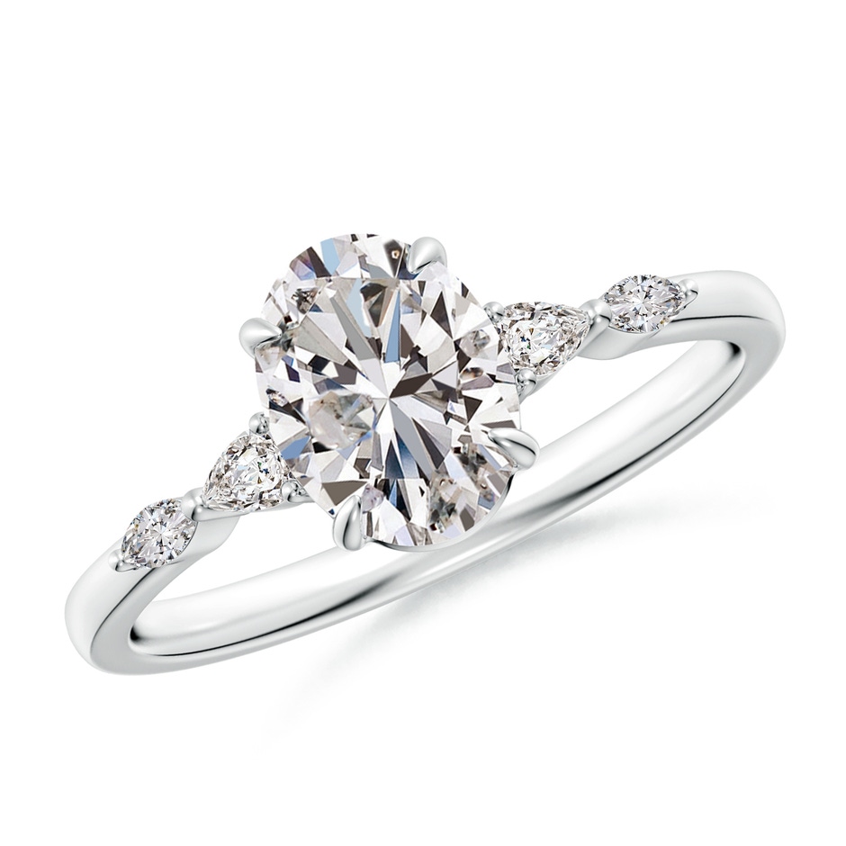 8x6mm IJI1I2 Oval Diamond Side Stone Engagement Ring in White Gold 