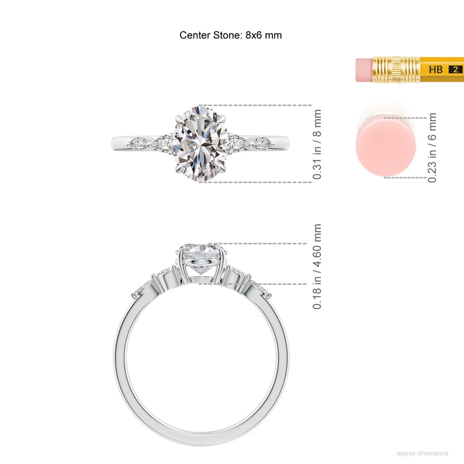 8x6mm IJI1I2 Oval Diamond Side Stone Engagement Ring in White Gold ruler