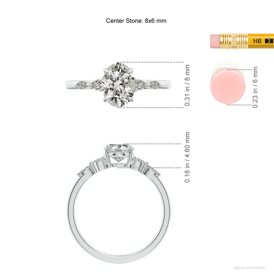 8x6mm KI3 Oval Diamond Side Stone Engagement Ring in White Gold ruler