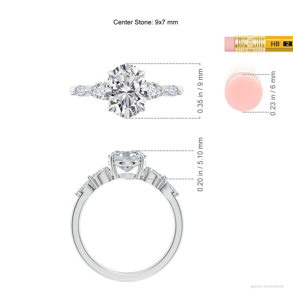 9x7mm HSI2 Oval Diamond Side Stone Engagement Ring in P950 Platinum ruler