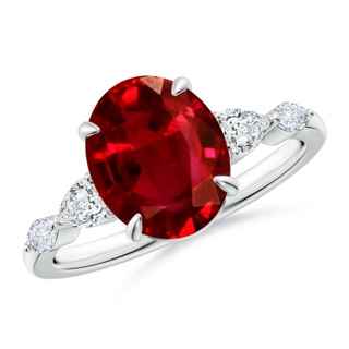 10x8mm AAAA Oval Ruby Side Stone Engagement Ring in P950 Platinum