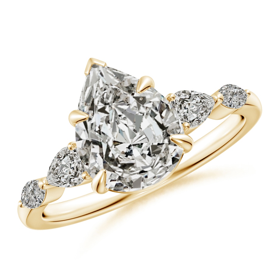10x8mm KI3 Pear-Shaped Diamond Side Stone Engagement Ring in Yellow Gold 