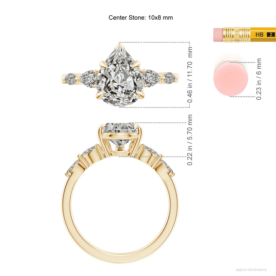 10x8mm KI3 Pear-Shaped Diamond Side Stone Engagement Ring in Yellow Gold ruler