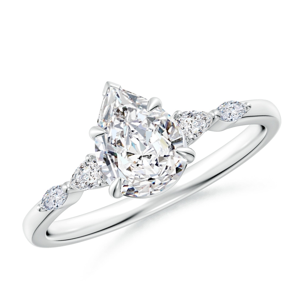 7.7x5.7mm HSI2 Pear-Shaped Diamond Side Stone Engagement Ring in White Gold