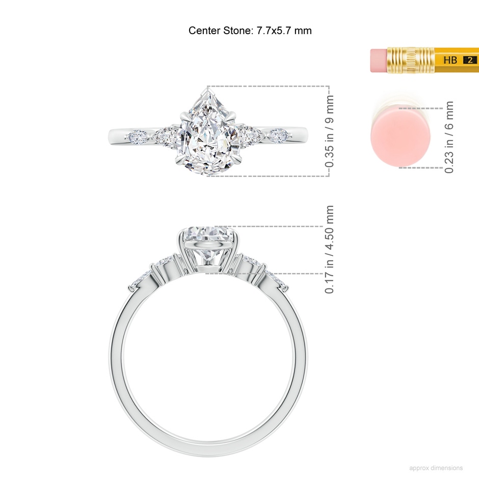 7.7x5.7mm HSI2 Pear-Shaped Diamond Side Stone Engagement Ring in White Gold ruler