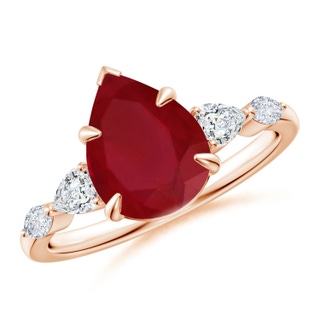 10x8mm AA Pear-Shaped Ruby Side Stone Engagement Ring in 18K Rose Gold