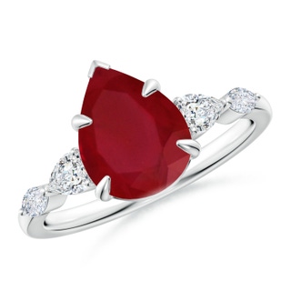 10x8mm AA Pear-Shaped Ruby Side Stone Engagement Ring in P950 Platinum