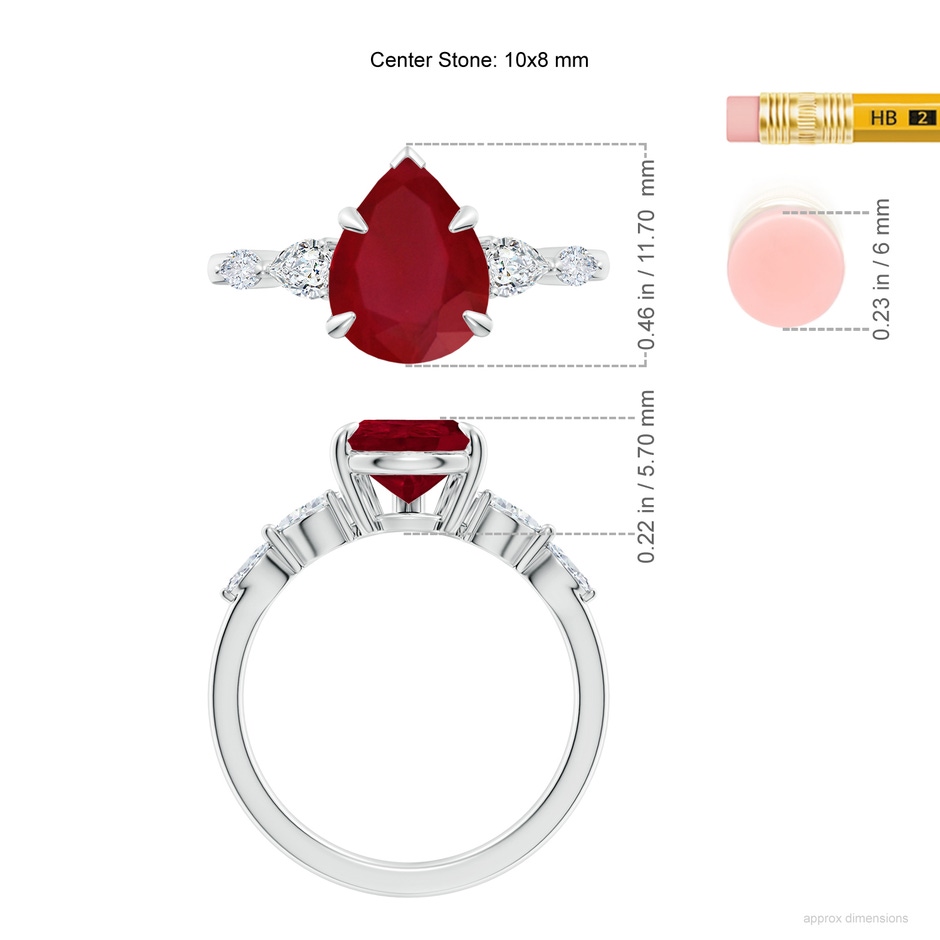 10x8mm AA Pear-Shaped Ruby Side Stone Engagement Ring in P950 Platinum ruler