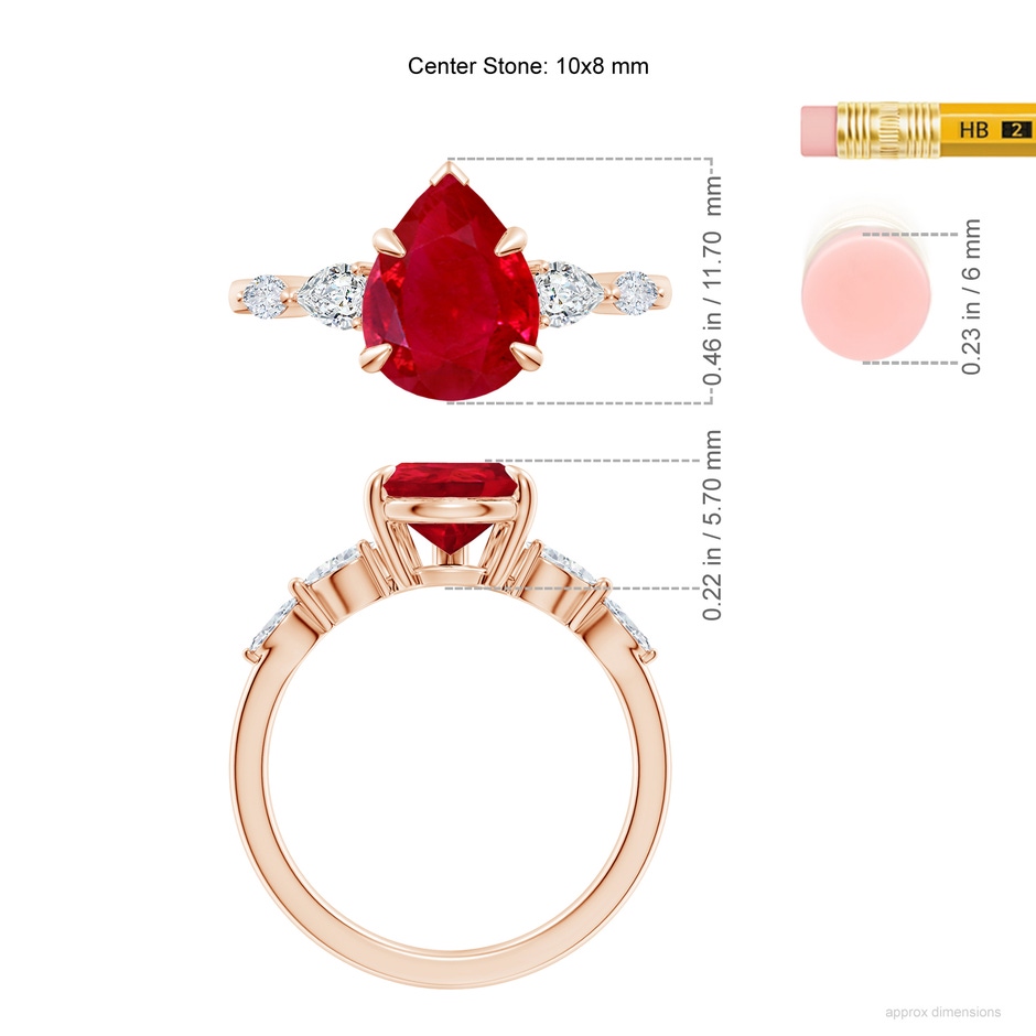 10x8mm AAA Pear-Shaped Ruby Side Stone Engagement Ring in 18K Rose Gold ruler