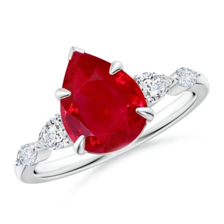 10x8mm AAA Pear-Shaped Ruby Side Stone Engagement Ring in P950 Platinum