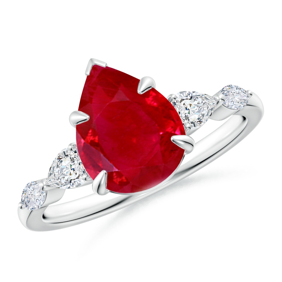 10x8mm AAA Pear-Shaped Ruby Side Stone Engagement Ring in P950 Platinum 