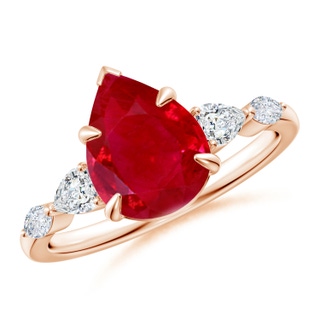 10x8mm AAA Pear-Shaped Ruby Side Stone Engagement Ring in Rose Gold