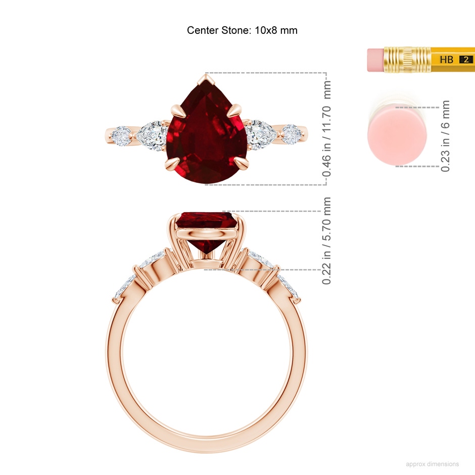 10x8mm AAAA Pear-Shaped Ruby Side Stone Engagement Ring in 18K Rose Gold ruler