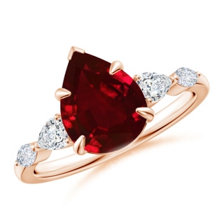 10x8mm AAAA Pear-Shaped Ruby Side Stone Engagement Ring in 9K Rose Gold